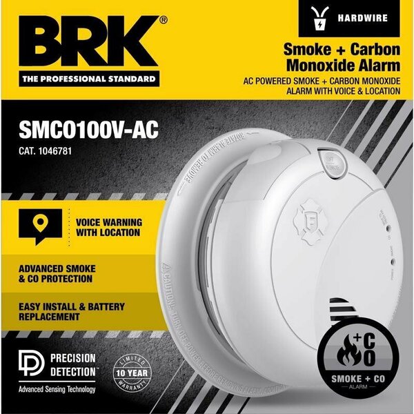 Brk Voice and Location Alert Hard-Wired w/Battery Back-Up Photoelectric Smoke and Carbon Monoxide De 1046781